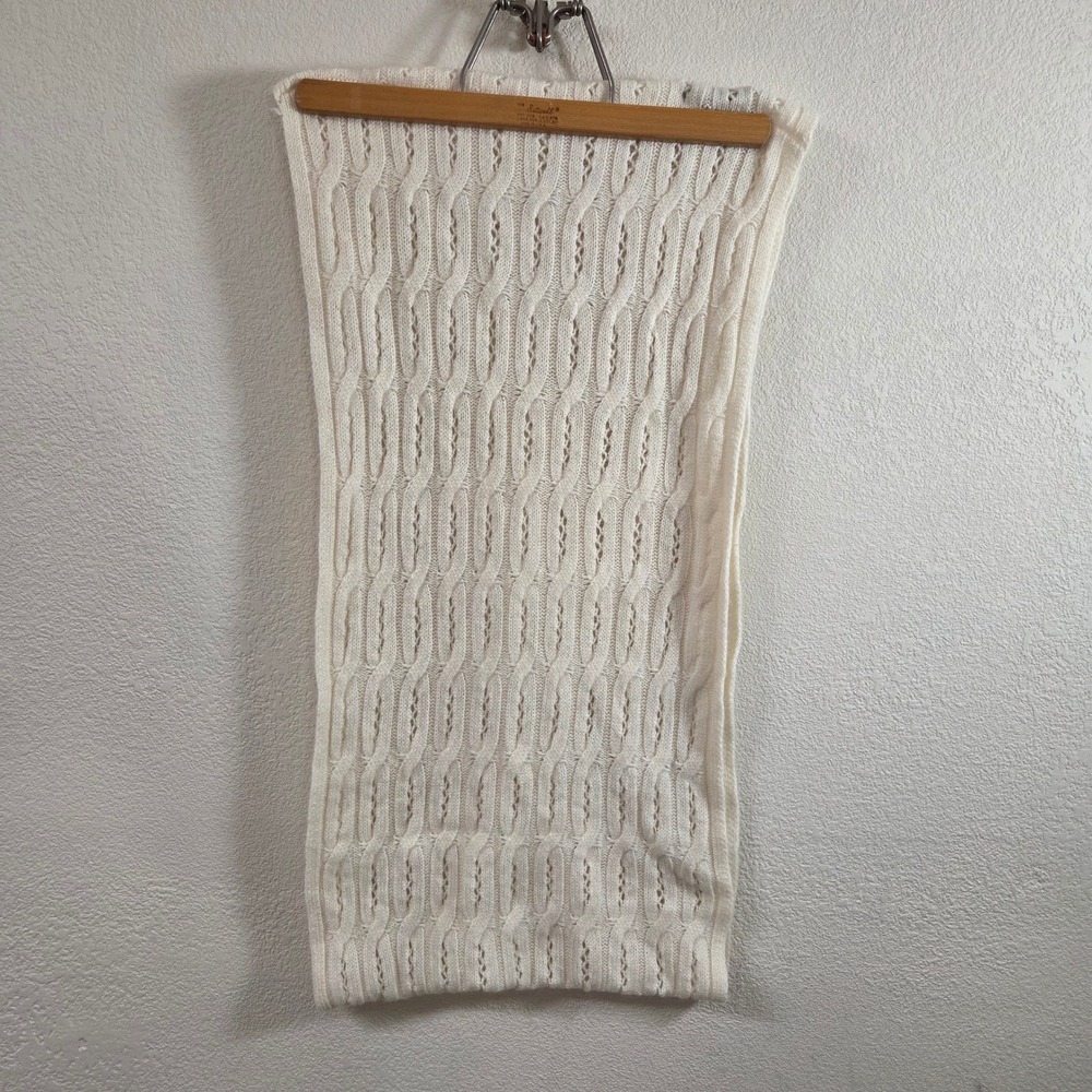 Cream Cable Knit Cowl Scarf Pointelle Open Weave Infinity Snood Winter Neckwear
